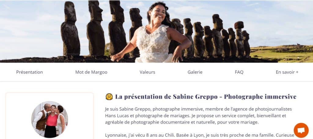 Sabine Greppo photographe chez Margoo, le réseau de prestataires de mariage éco-responsable. 